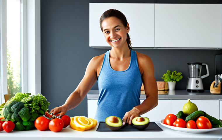 Healthy Lifestyle Visualisation**

"A brightly lit kitchen scene featuring a woman preparing a healthy meal. She is smiling and surrounded by colorful vegetables, lean proteins (chicken/fish), and healthy fats like avocados and nuts. She is fully clothed in comfortable workout attire. The kitchen is modern and clean.  safe for work, appropriate content, fully clothed, professional, family-friendly, perfect anatomy, correct proportions, natural pose, well-formed hands, proper finger count, natural body proportions, high quality photography."

**