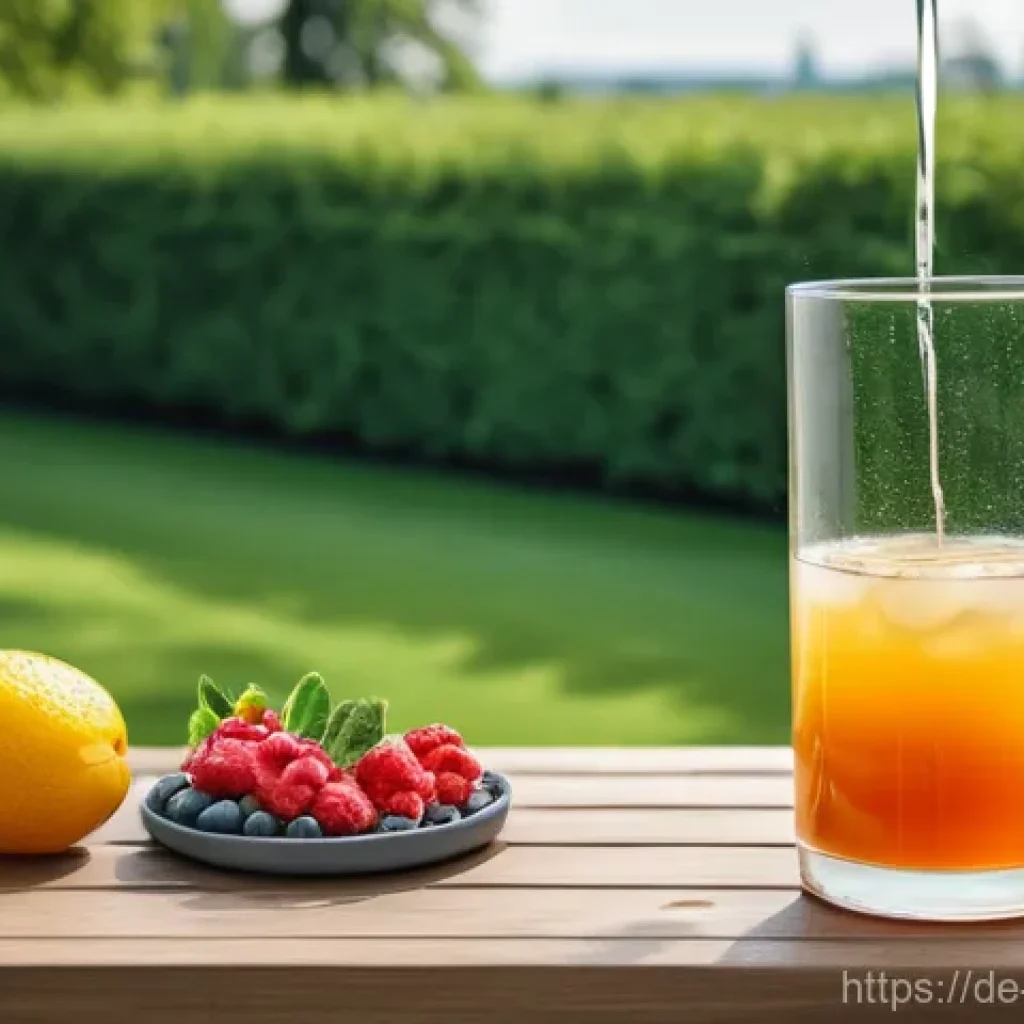 저탄수화물 다이어트의 피로감 극복 방법 - A radiant and energetic young adult (gender-neutral) sips from a tall glass of water infused with a ...