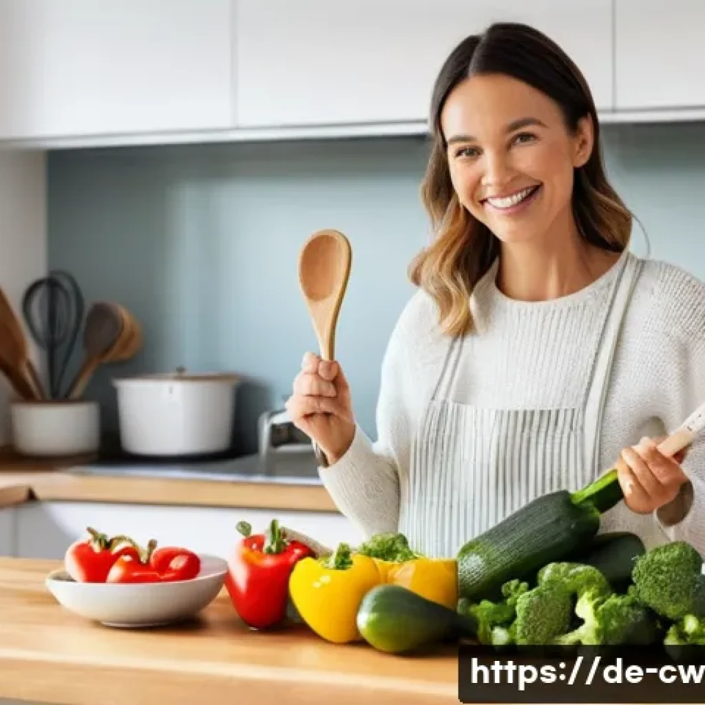 저탄수화물 다이어트와 혈당 관리의 중요성 - **Prompt:** A vibrant, sunlit modern kitchen. A German woman in her early 30s, dressed in comfortabl...