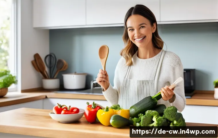 저탄수화물 다이어트와 혈당 관리의 중요성 - **Prompt:** A vibrant, sunlit modern kitchen. A German woman in her early 30s, dressed in comfortabl...