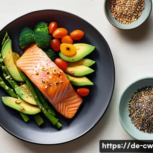 저탄수화물 다이어트와 식욕 조절 - **Prompt 1: A Vibrant, Satisfying Low-Carb Meal**
    "A visually appealing flat lay photograph of a...