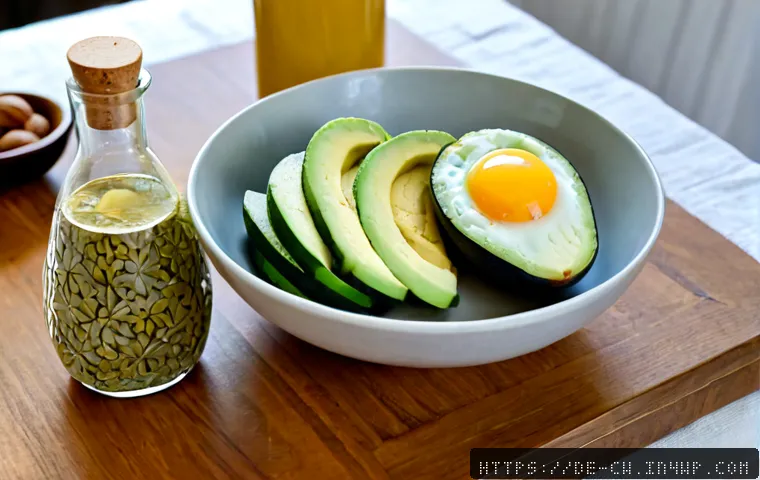 Home 17 저탄수화물 다이어트와 대체 지방 선택 - Photorealistic overhead kitchen-table scene for a low-carbohydrate diet, a German-style breakfast ar...